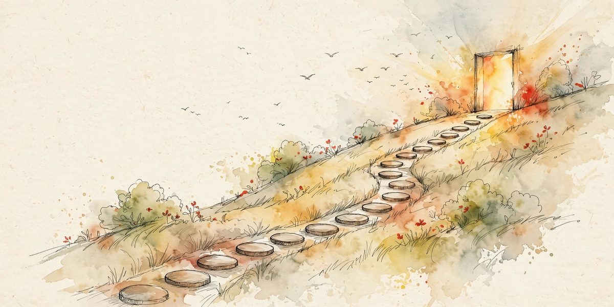 Illustration of stepping stones leading to a glowing doorway, symbolizing getting Muse AI access