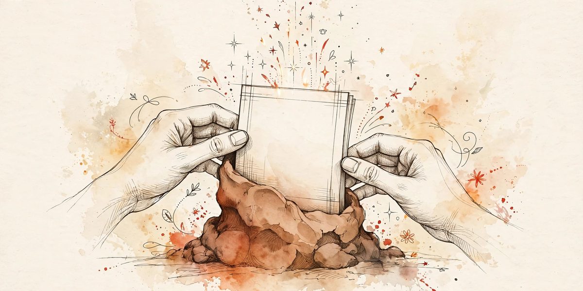 Illustration of hands shaping clay into a document, symbolizing how to use Muse AI effectively