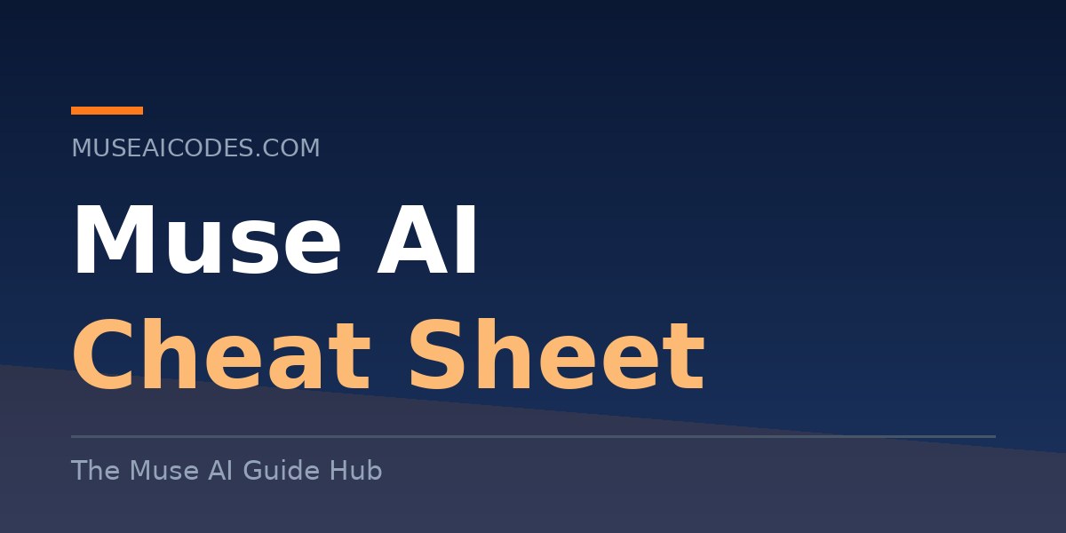 Minimal navy title card reading Muse AI Cheat Sheet