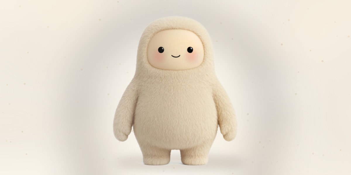 Jolly, Muse's fluffy cream-colored default avatar, smiling on a warm watercolor background