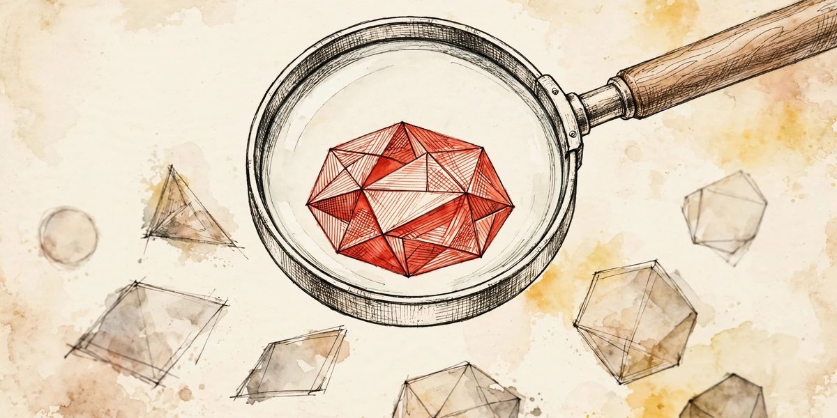 Illustration of a magnifying glass examining shapes, symbolizing an honest Muse AI review