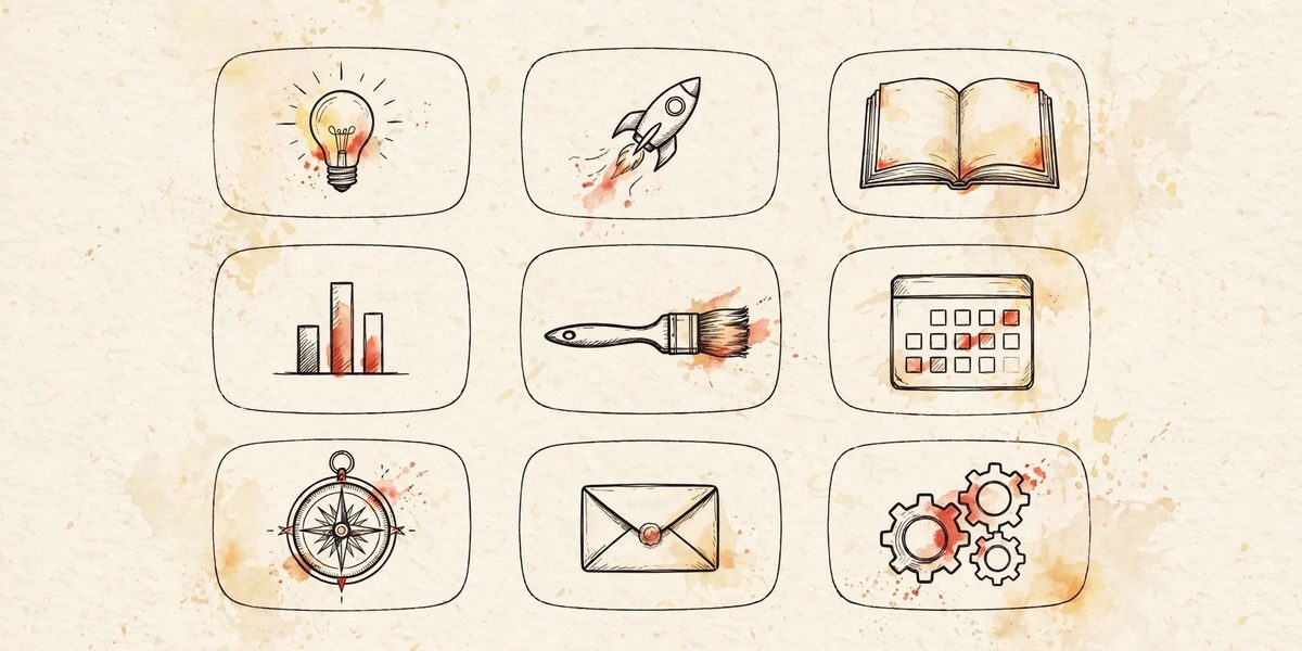 Illustration of a grid of nine idea panels, symbolizing practical Muse AI use cases