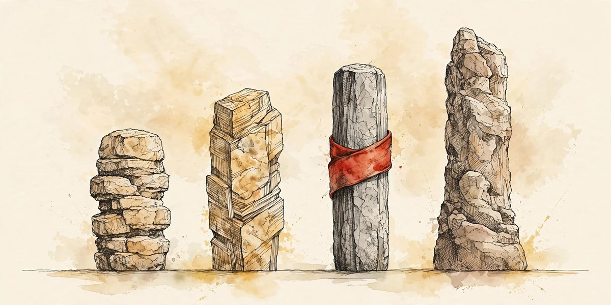 Illustration of four different pillars in a row, symbolizing Muse AI vs ChatGPT vs Claude vs Meta AI