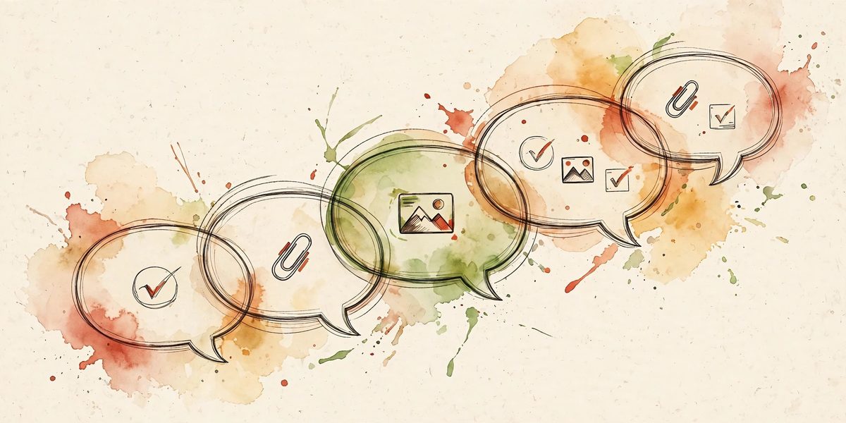 Illustration of flowing chat bubbles, symbolizing using Muse AI on WhatsApp